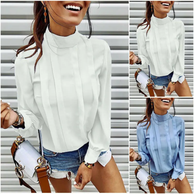 2019 Korean Modis Women Blouse Chiffon Ruffer Casual Shirts Pleated Ladies Autumn Loose Top Femme Ropa Clothes | Женская одежда