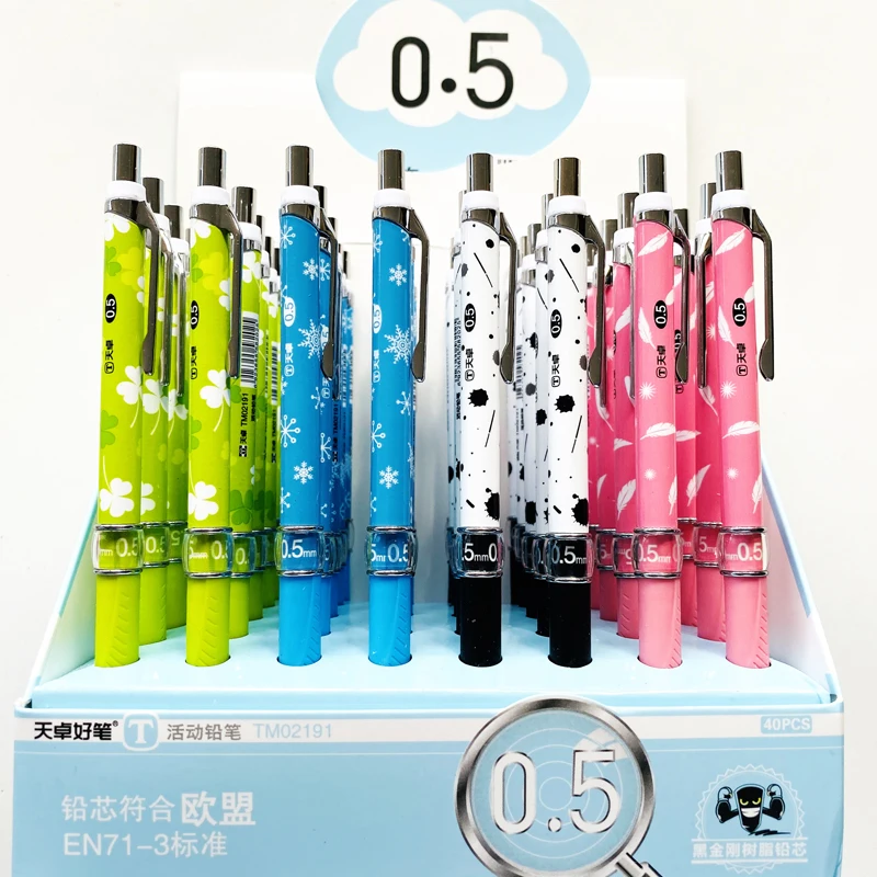 

3PCS/Lot Cute Snowflake Clover Feather Press Automatic Mechanical Pencil School Office Supply Student Stationery 0.5mm