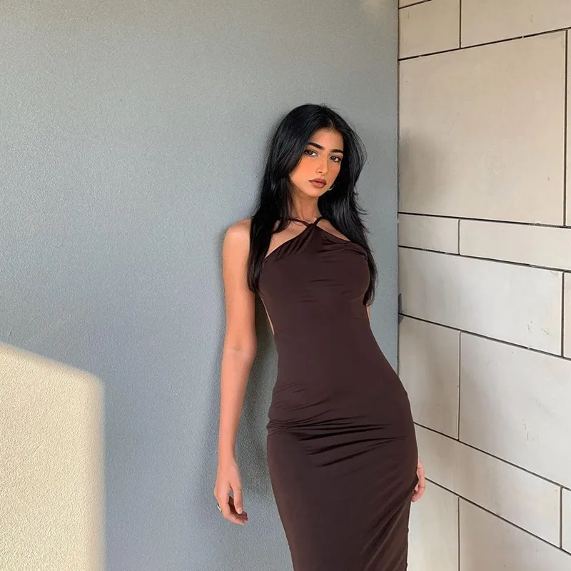 

2021 Summer Sleeveless Strapless Sexy Halter Mini Dresses Club Night Party Dress Elegant Backless Bodycon Dress