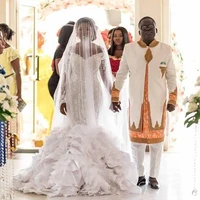african mermaid wedding dresses tiered skirts crystals beads long sleeves bridal dress vestido de noiva plus size wedding gowns