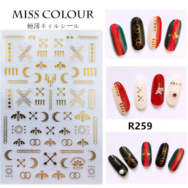 Голографический Золотой 3D стикер для ногтей Метеор Звезда Луна голографический