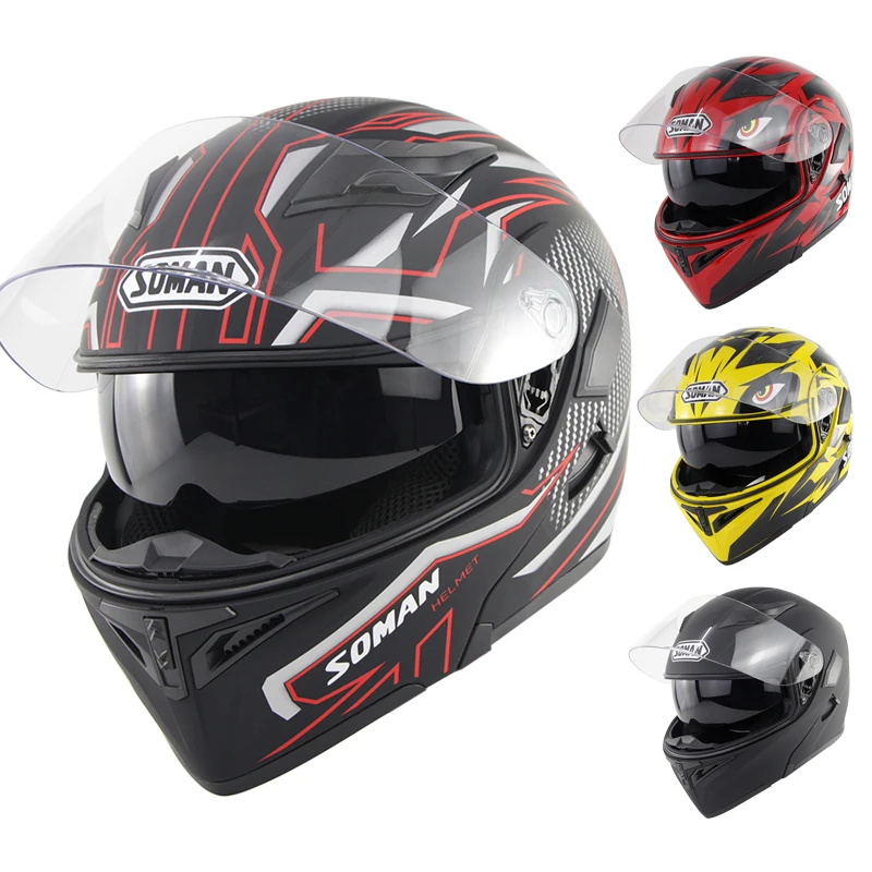 SOMAN Bluetooth шлем откидной козырек с двумя линзами Casco Moto крутой мотоциклетный полным