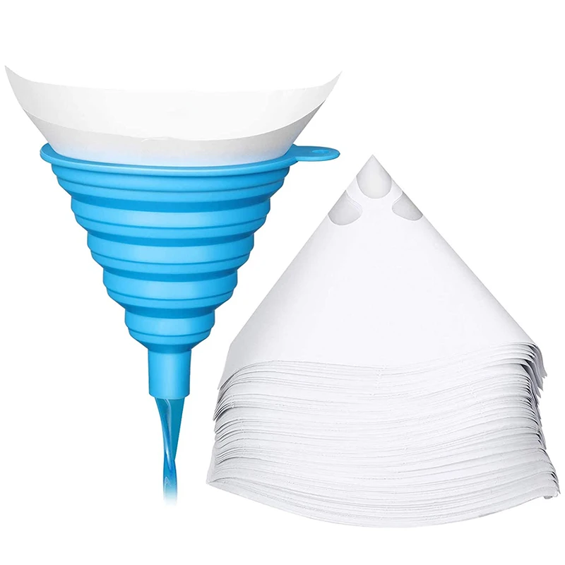 

100 Packs Paint Strainers Cone Paint Filter with 190 μM Filter Tips and 1 Pack Silicone Funnel,Cone Shaped Nylon Funnel