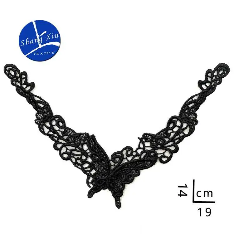 1pc DIY Multilayer Embroidery black Lace butterfly Neckline Collar Applique water-soluble Sewing on Patches fake detachable Acc |