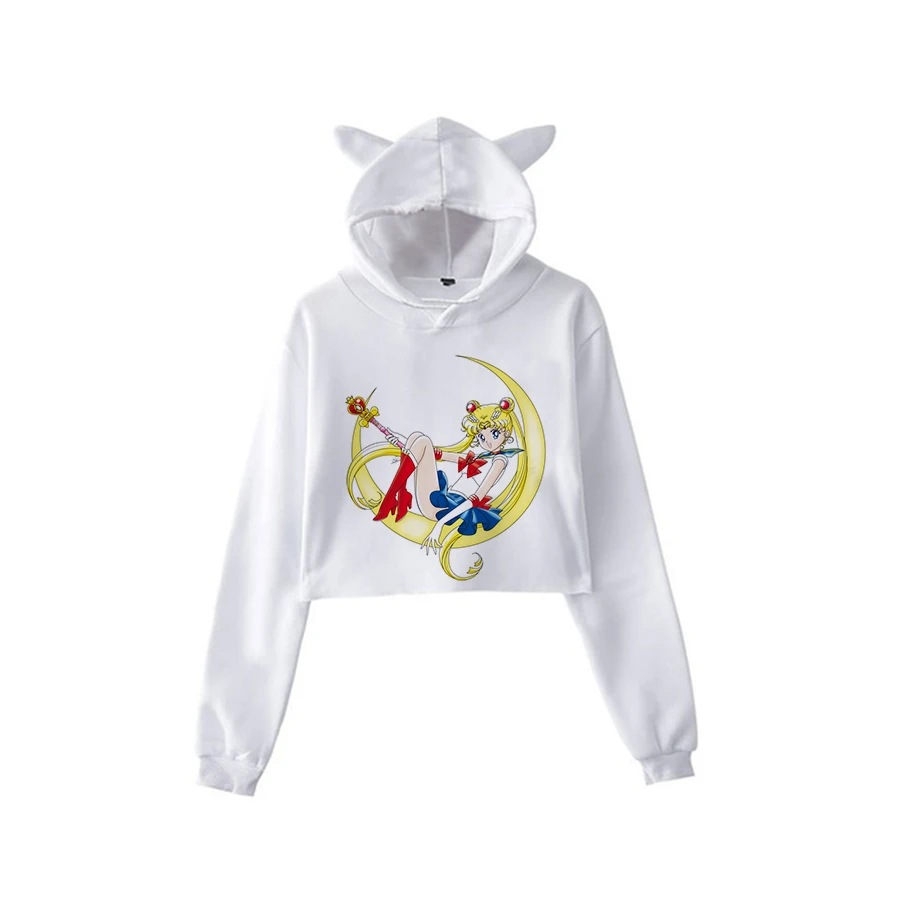 Сейлор Мун Харадзюку Толстовка корейский стиль ulzzang kawaii 90s мультфильм одежда пуловеры новые негабаритные с капюшоном уличная - Цвет: white509