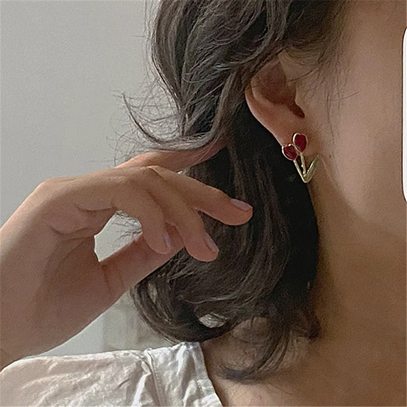 Серьги-гвоздики в Корейском стиле женские Винтажные Украшения ретро с красным