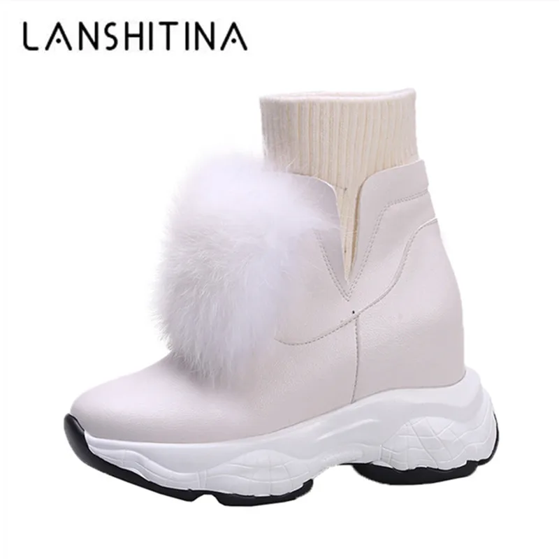 Women Winter Boots 2019 Warm Fur Snow 8CM Heels Sneakers Plush Comfortable Thick Bottom Short Sock Woman Botas Mujer |