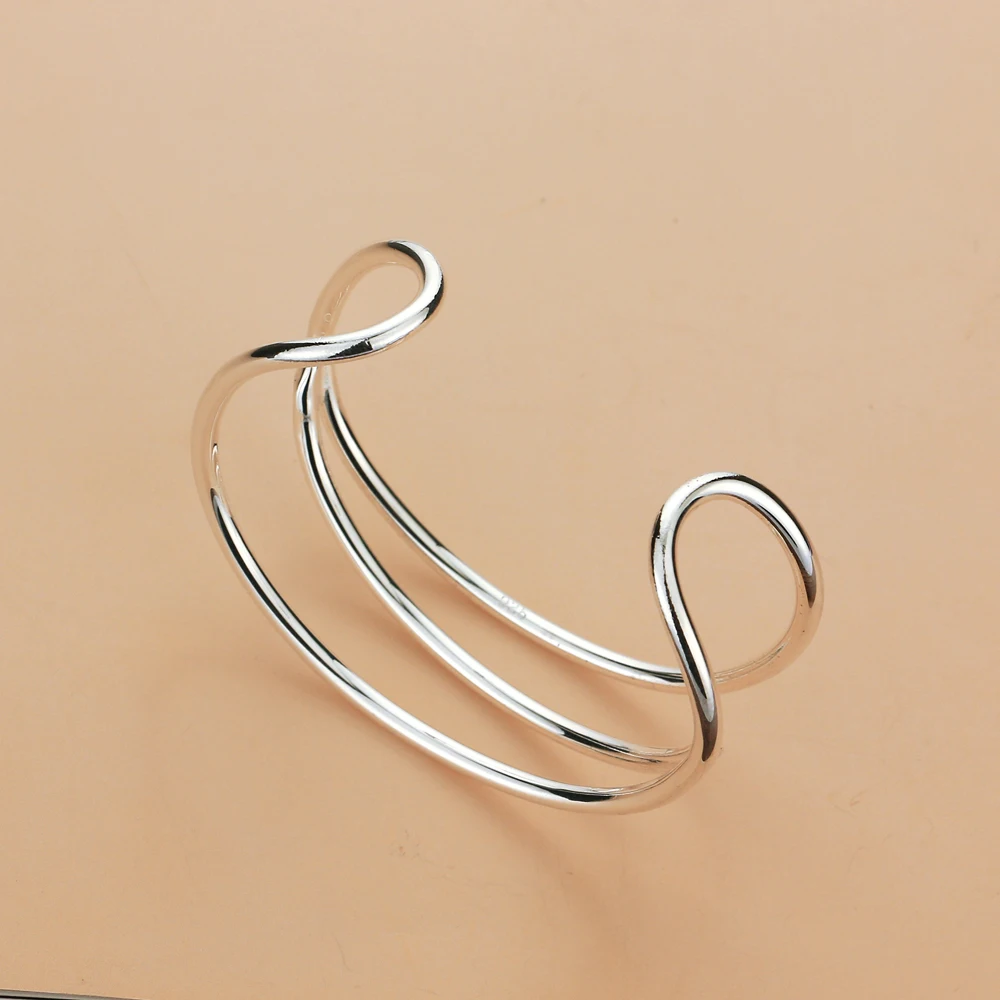 

Hollow Wide Cuff Bracelets & Bangles For Women Men Retro New Open Big 925 Silver Female Fashion Jewelry Hot Sale Gift