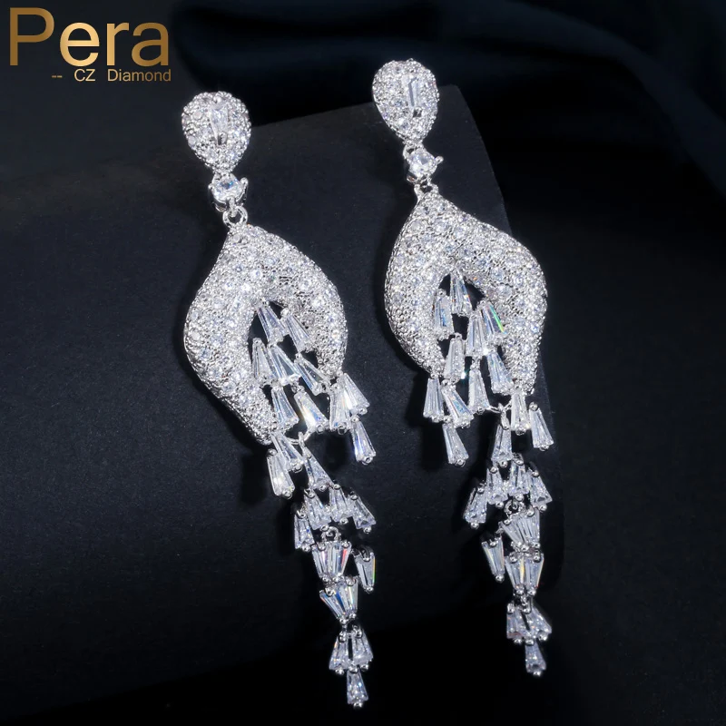 Женские длинные серьги кисточки с фианитами серебряного цвета|earring golden|earrings