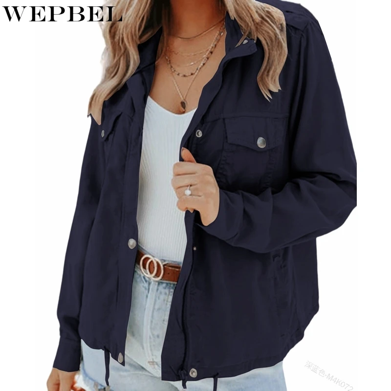 

WEPBEL Jacket Women's Casual Loose Solid Color Single-Breasted Coat Autumn Long Sleeve Turn-down Collar Cardigan Jacket