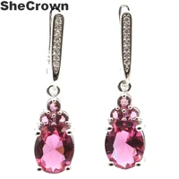 32x8mm shecrown lovely cute drop created pink tourmaline tanzanite aquamarine for girls daily wear silver earrings wholesale