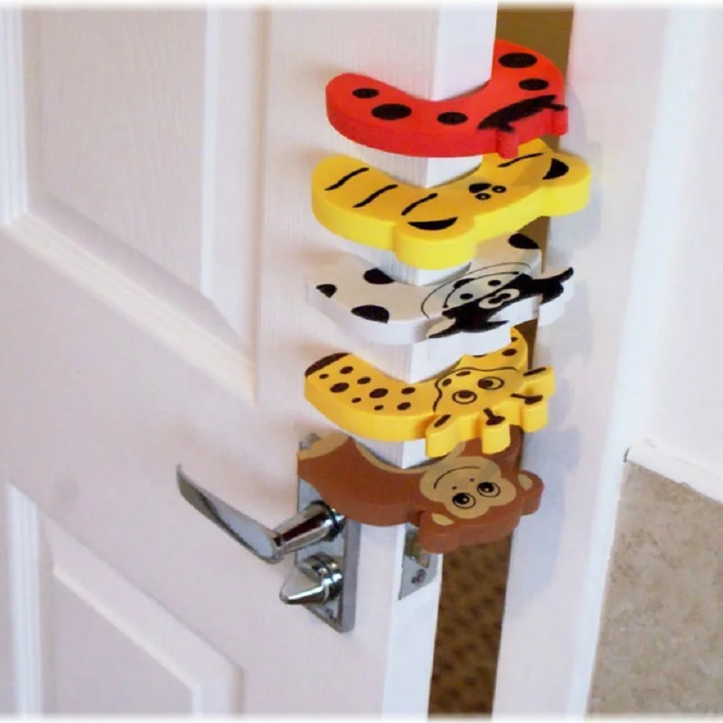 Tope de puerta de seguridad con dibujos de animales para beb&eacute;, cerradura de tarjeta de beb&eacute;, cuidado de reci&eacute;n nacido, Protector de dedos aleatorio, 2 uds.-5