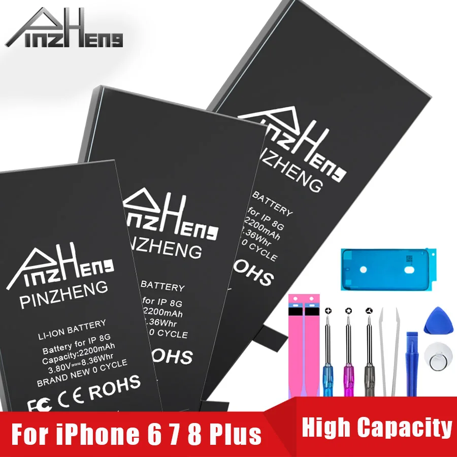 Аккумулятор PINZHENG большой емкости для iPhone 6 7 8 Plus 2200 мАч 3400 сменные батареи 7G 8G