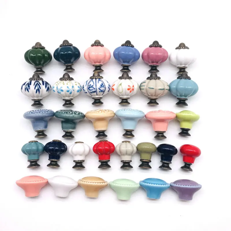 Мульти красочные ручной работы Керамические ручки для шкафчиков сплав Винтаж