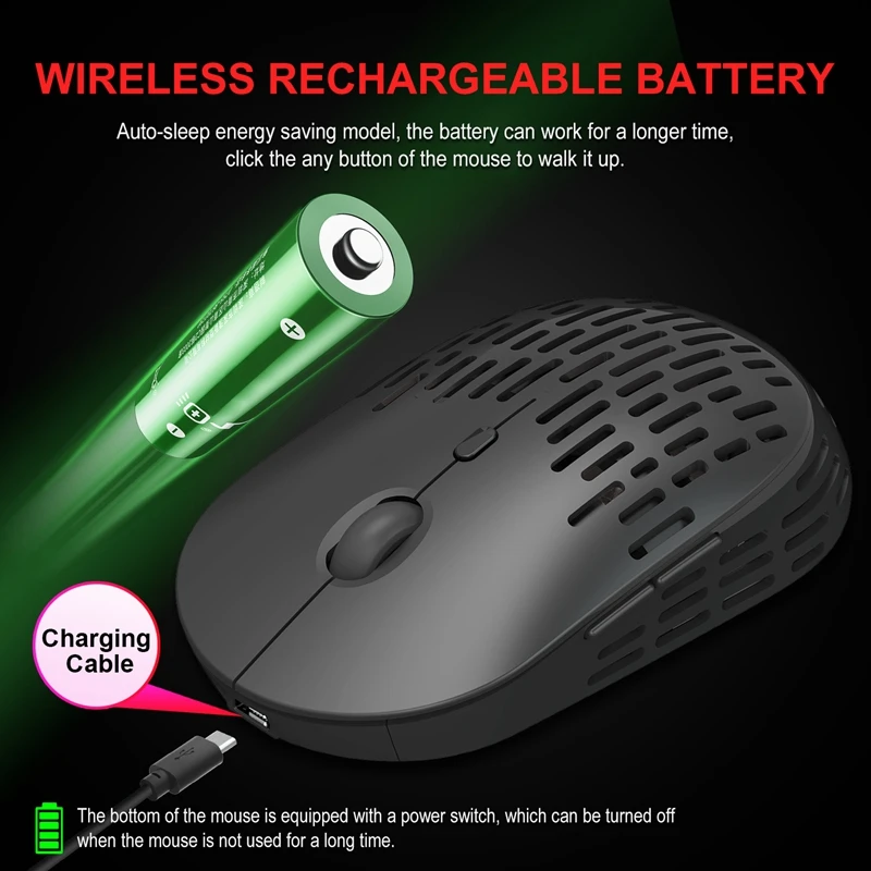 

Hxsj T38 Mouse, Photoelectric Hole Silent Charging Mouse Suitable for Home and Office