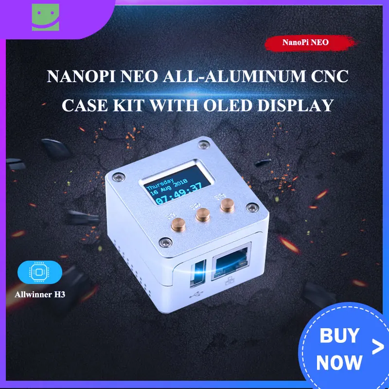NanoPi NEO 512MB All-metal aluminum housing kit with OLED display running Ubuntu