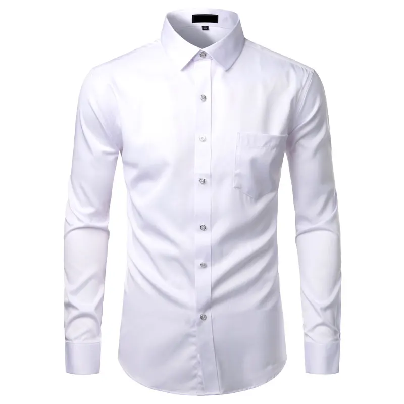 Мужская рубашка белая из бамбукового волокна с карманами|Повседневные рубашки| |