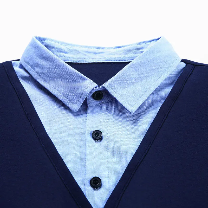 

Fake Two Long-sleeved T-shirts Men's Lapel Loose Plus Size Men's Shirt Small Shirt Spring and Autumn New Bottoming Shirt