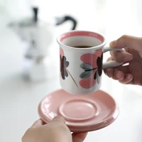 pink european style cute coffee cup pattern cappuccino ceramic coffee mug tea cups and saucer espresso tazas ceramica drinkware