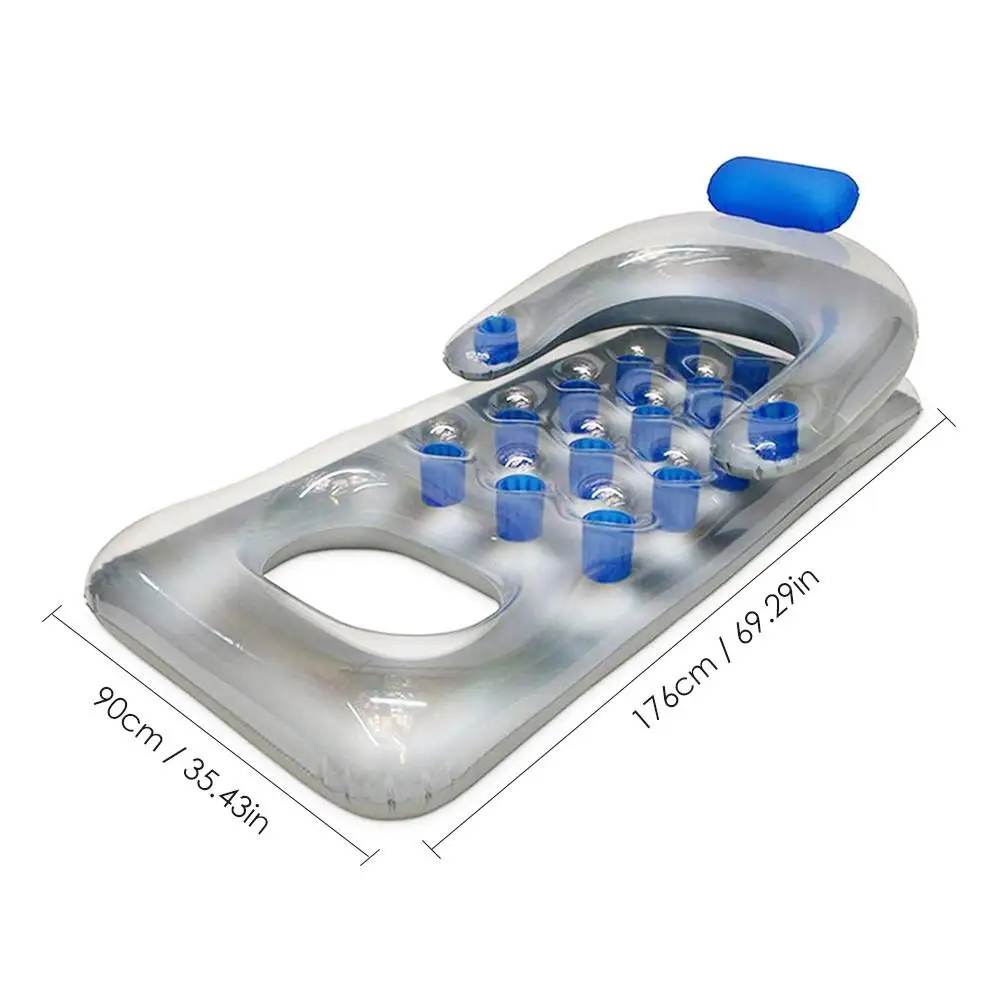 

Water Inflatable Mattress Leisure Floating Row Classic Pool Lounger With Backrest Summer Swimming Pool Party Floater Drinks Cup