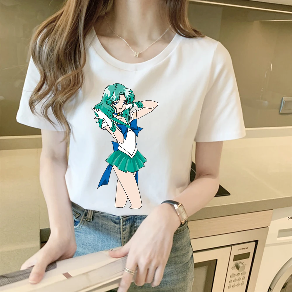 

Sailor Moon 90s Funny Pink TShirt Harajuku Clothes Short Sleeve Aesthetic Anime Sisters T-shirt Kawaii Graphic Summer Tee Female