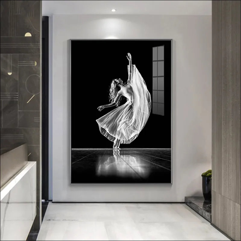 

Figure Painting Canvas Painting Nordic Decorative Wall Dancer Beauty Dancing Waterproof Black and White Modern Poster Printing