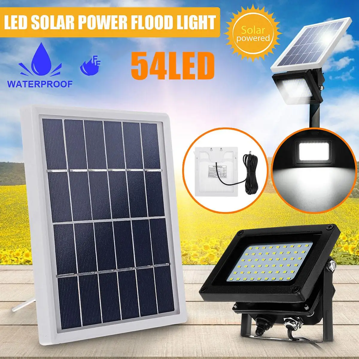 

Уличный фонарь на солнечной батарее, 54 светодиода, 400 лм, 100 Вт