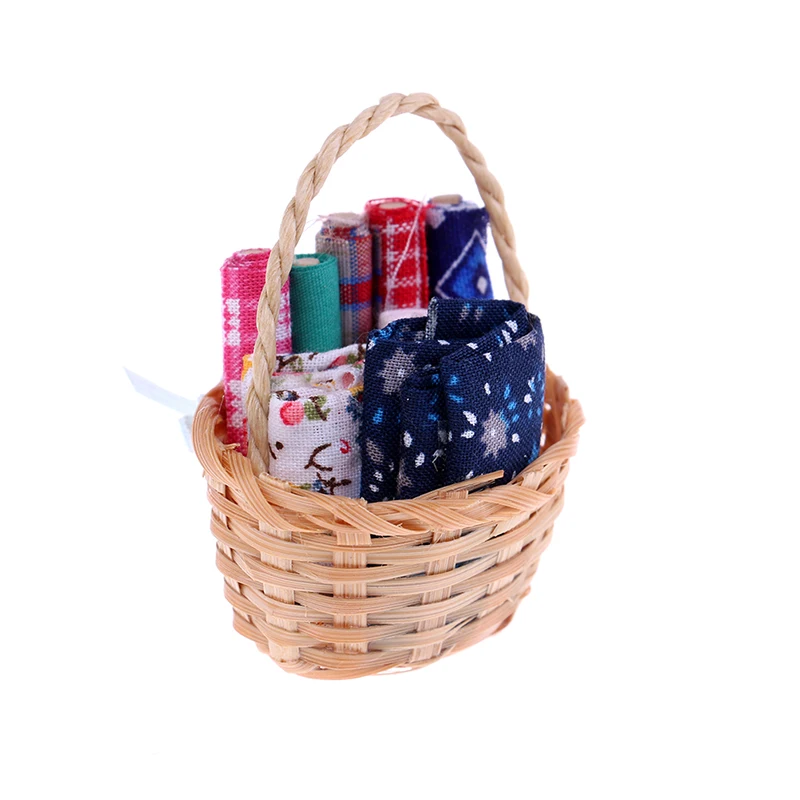 1:12 миниатюрный набор для шитья кукольного домика плетеная корзина с тканевым