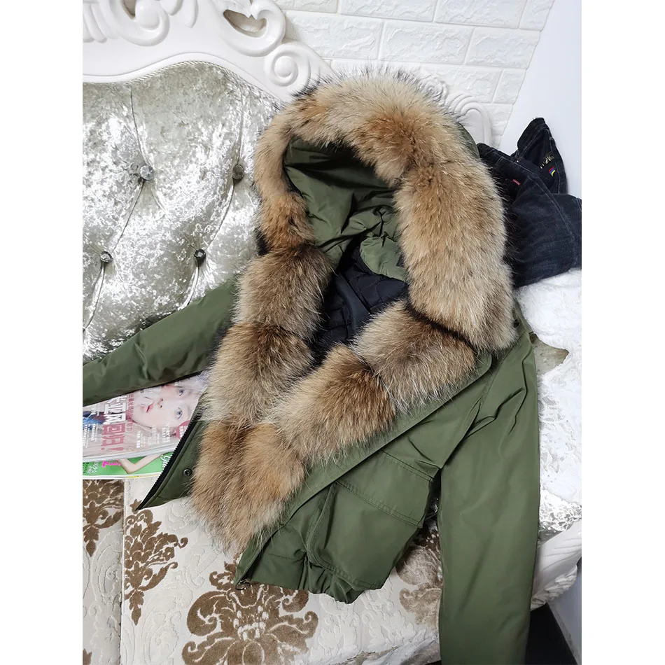 Lavelache 2021 Winter Short Women Real Fox Fur Coat Natural Raccoon Collar Detachable Parka Bomber Jacket Waterproof | Женская одежда