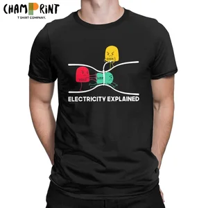 Men's T-Shirts Electricity Explained Physics Humorous Cotton Tee Shirt Short Sleeve Ohm's Law T Shirt O Neck Tops