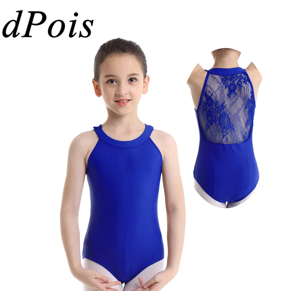

Kids Girls Swimsuit Costume Halter Floral Lace Ballet Dance Dress Gymnastics Leotard Jumpsuit Bodysuit Ballerina Stage Dancewear