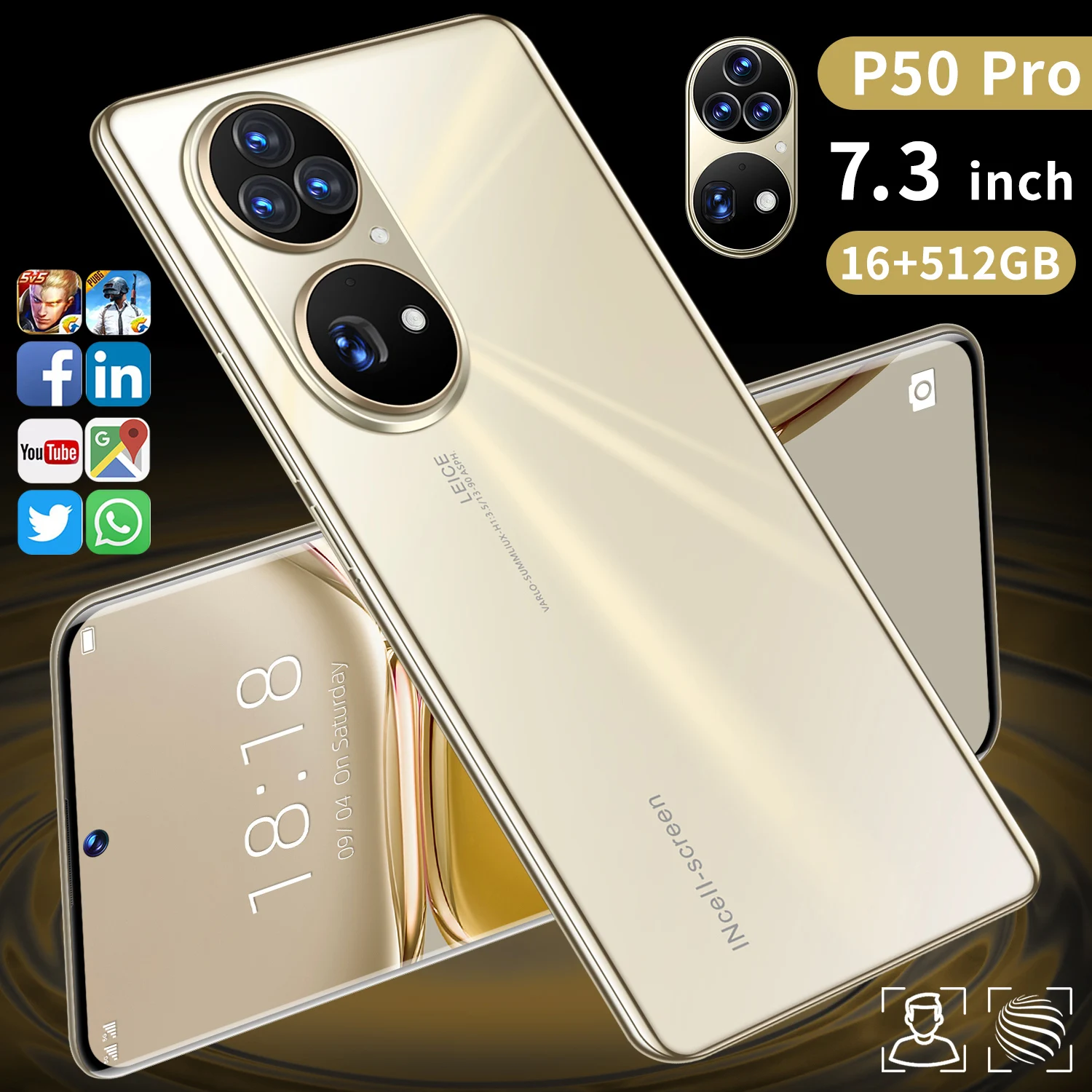 

Global Version P50 Pro 16+512GB 7.3 Inch Big Screen 36+64MP Face Unlock 6800mAh 5G Smart Phone Qualcomm 888 Dual SIM Cell Phone
