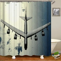 3d combat aircraft shower curtain warship pattern bathroom curtains waterproof polyester home decoration suit with 12 hooks