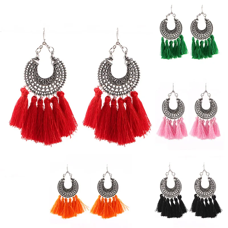 

Bohemian Handmade Statement Silk Fabric Tassel Earrings For Women Vintage Drop Earrings Wedding Bridal Fringed 2019 Jewelry
