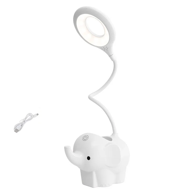 

Creatieve Olifant Dier Led Tafellamp Opladen Plug-In Dual-Gebruik Drie-Kleur Temperatuur Verstelbare Leren Tafel lamp