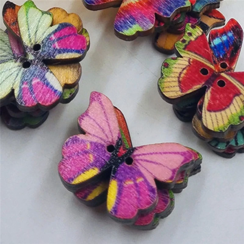 50 шт. 2 отверстия красочные деревянные пуговицы с бабочками Ручное шитье для