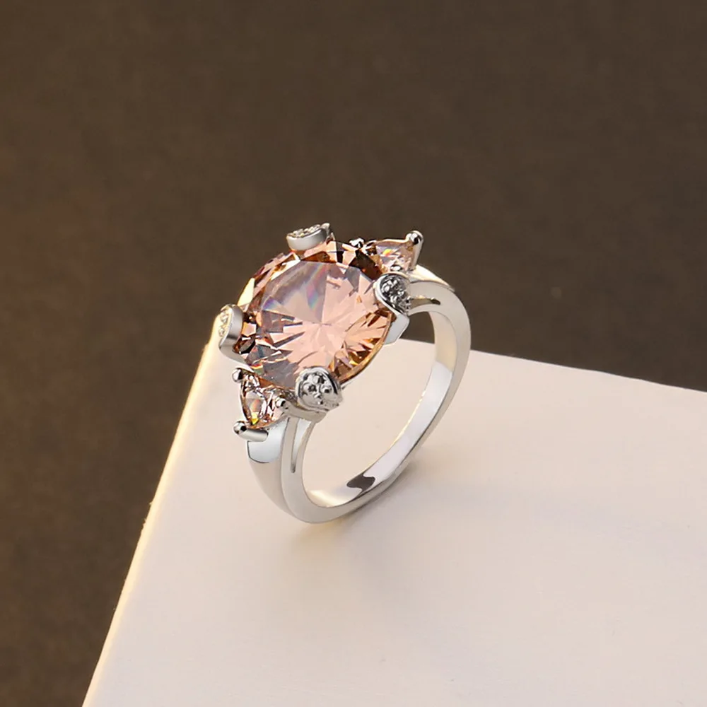 

Серебряное роскошное круглое кольцо с камнем цвета шампанского и морганита для женщин, медное вечернее обручальное кольцо, модные ювелирны...