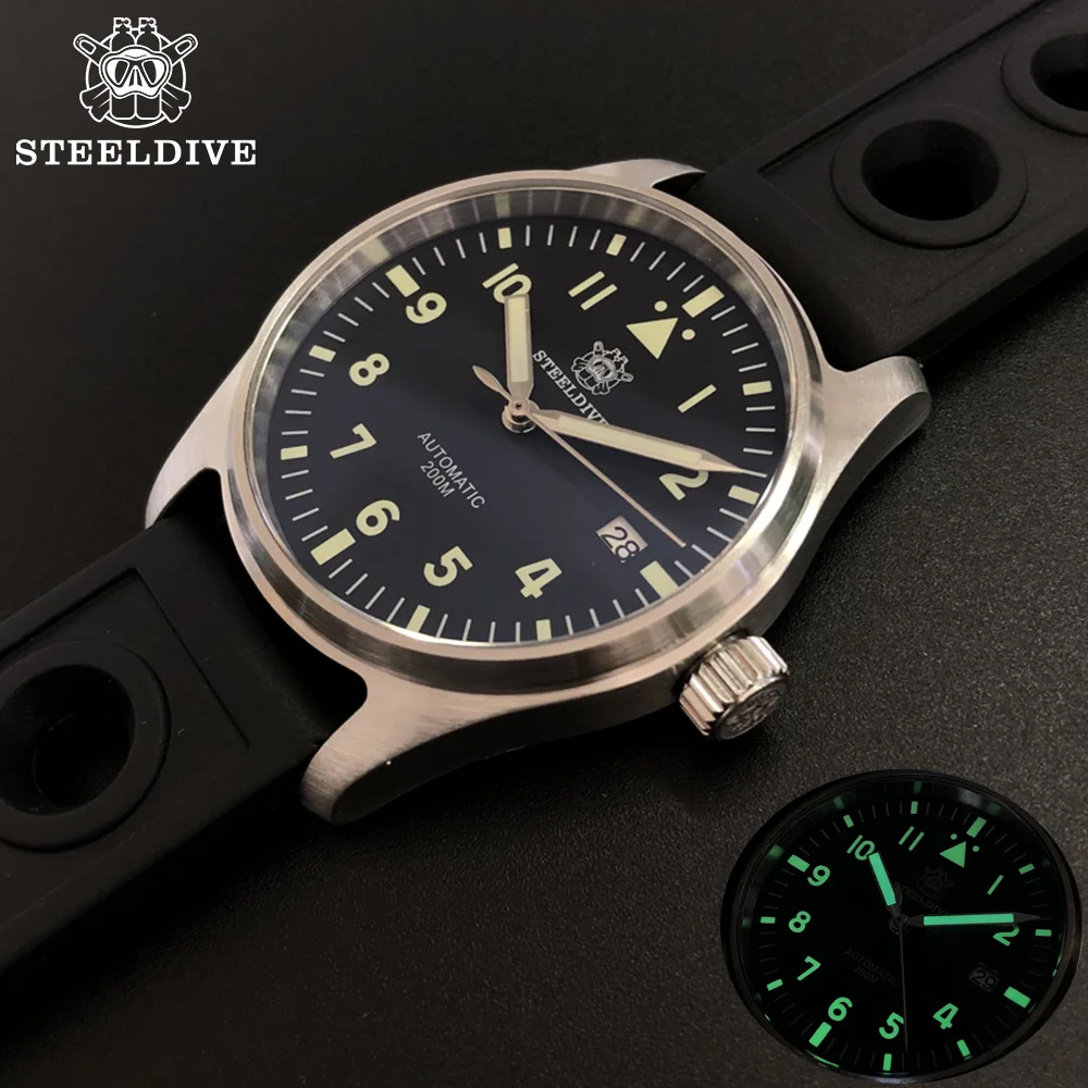 

STEELDIVE 1940 Men Pilot watch Automatic Watches NH35 Sapphire Crystal Mechanical Pilot Watch stainless steel 200M Diving Watch