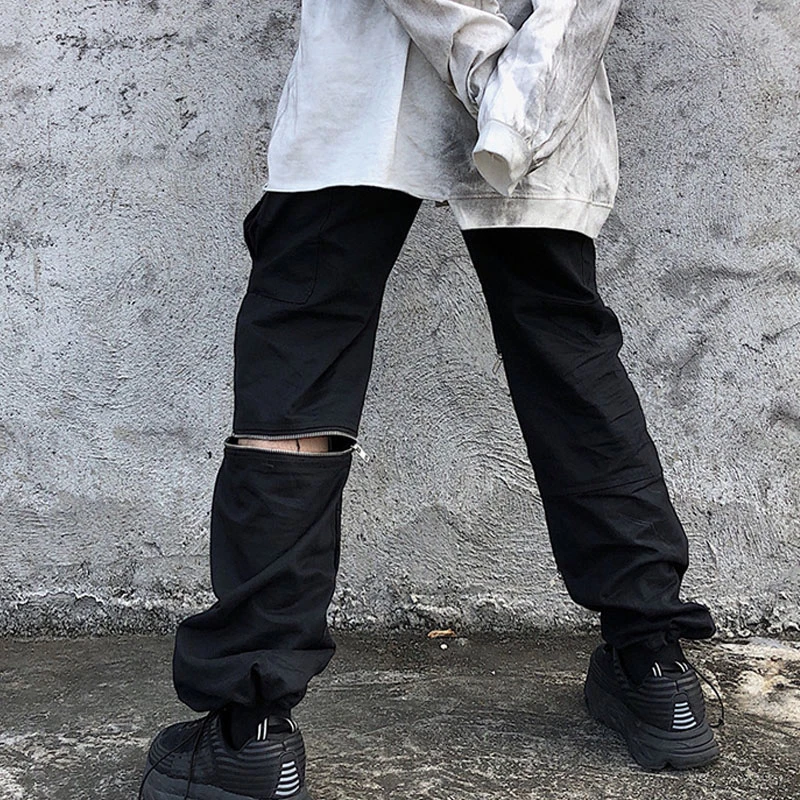 

Spring Autumn Harajuku Zipper Pockets Patchwork Women Jogger Pants Elastic Waist Straight Leg Female Trousers Lady Bottom KZ935