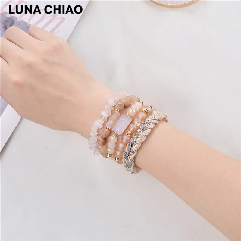 A0810 LUNA CHIAO модный растягивающийся Комплект браслетов из 6 цветов с кристаллами и бусинами - Окраска металла: A0810