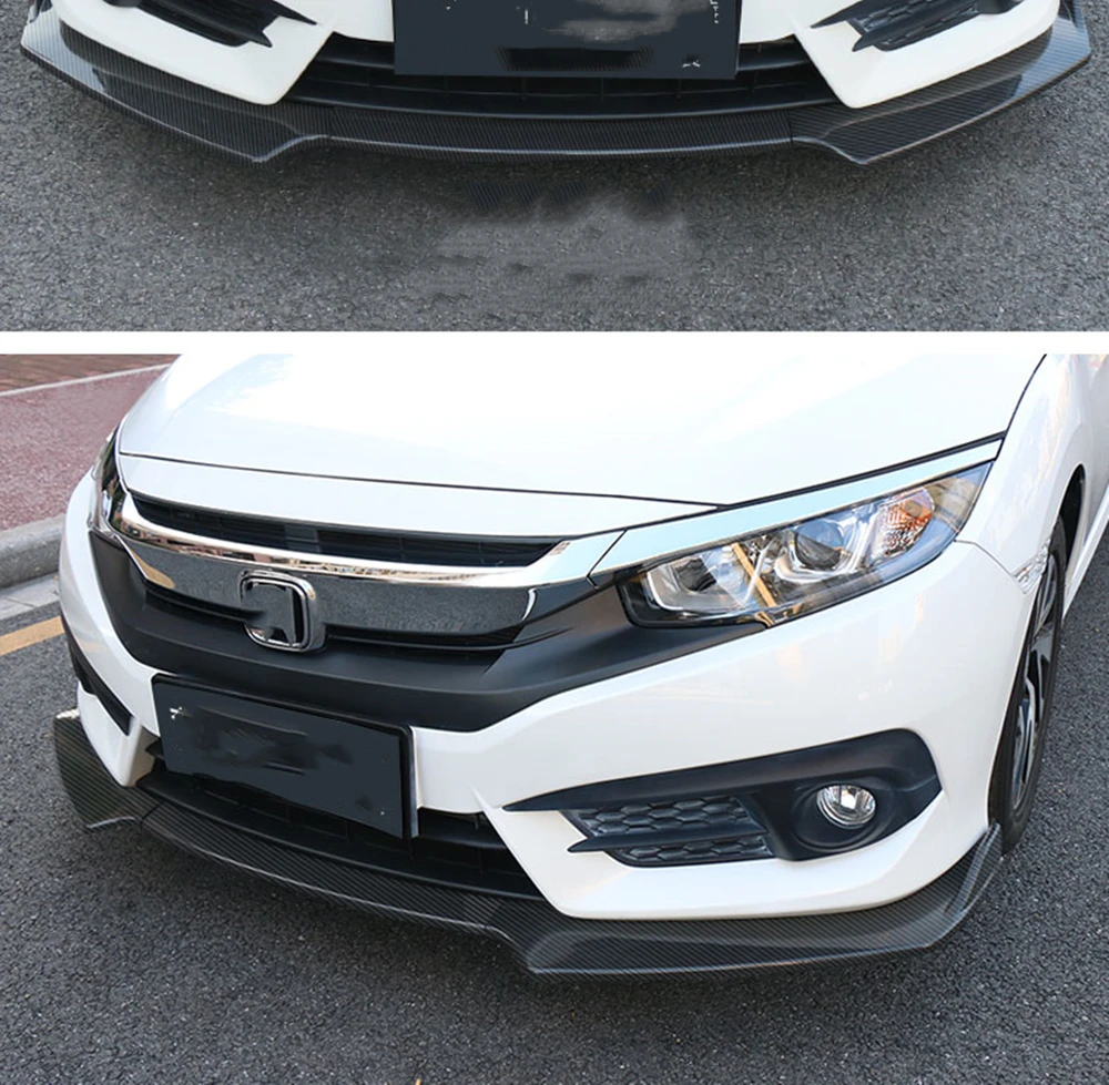 Фото Накладка-спойлер на передний бампер для Honda Civic X FC FK 10-го поколения 2016-2020, 4-дверный седан, нижний дефлектор, сплиттер, защита №1