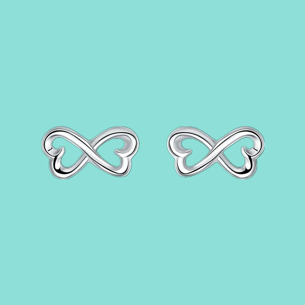

Fashion 925 Sterling Silver Double Heart Stud Earrings For Woman Christmas Party Charm Jewelry