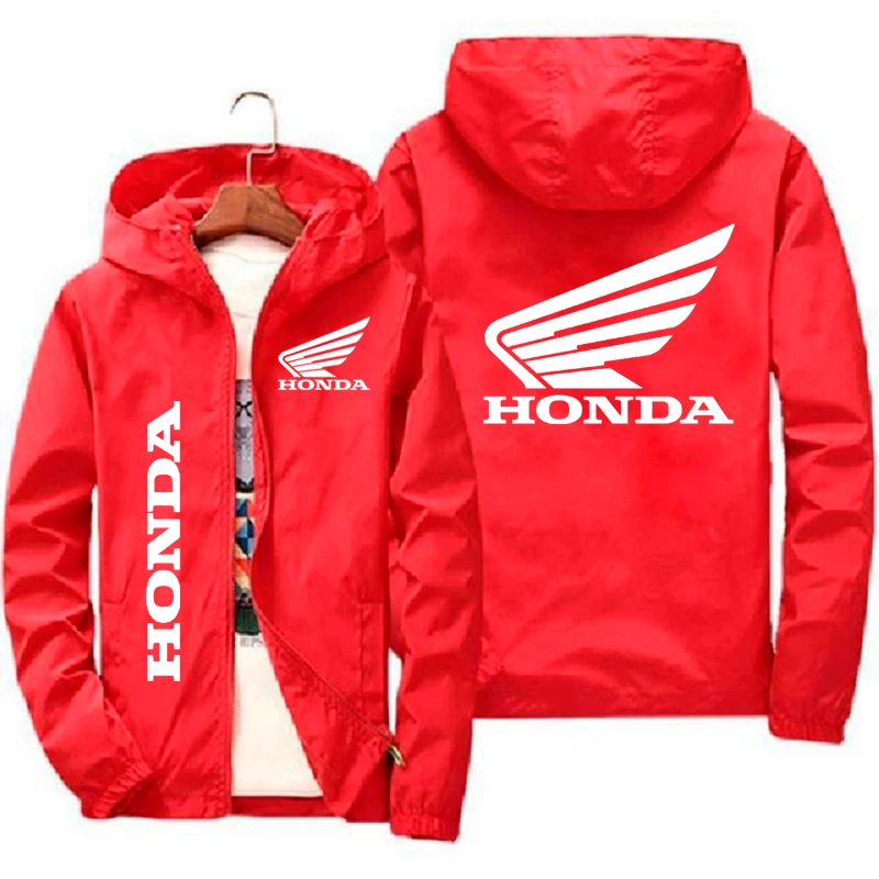 Honda Jacket Honda Car Wing Print Fashion Trend Autumn Honda Men Clothing Coats Streetwear Motorcycle Bike Red Hooded Jacket