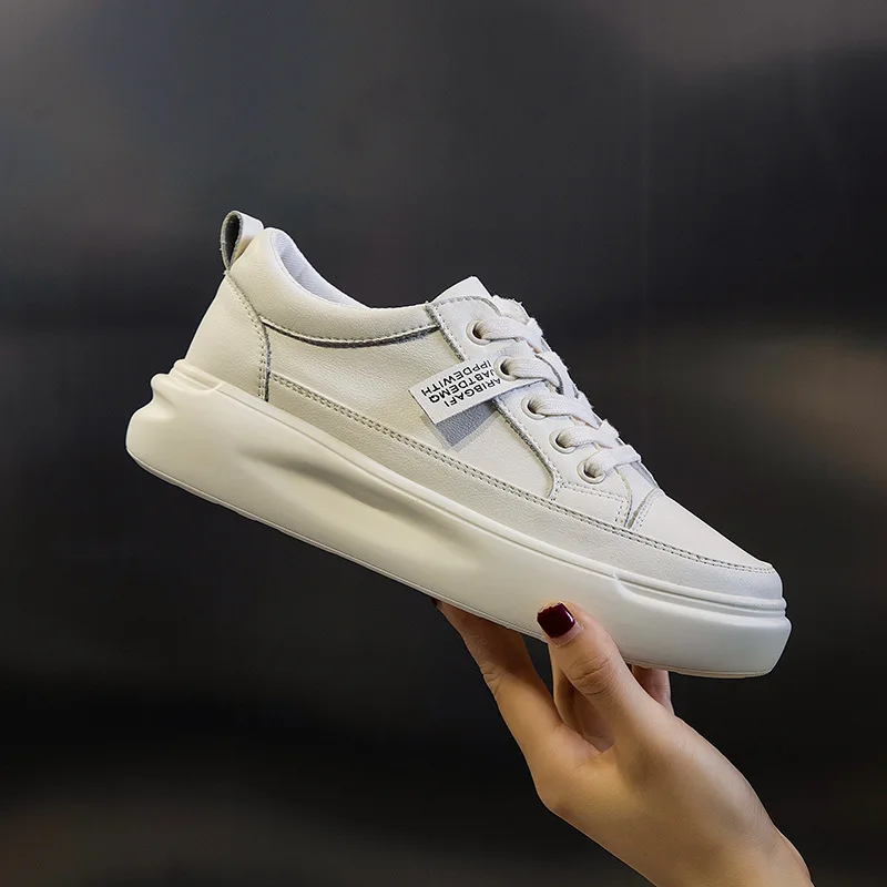 

Summer Breathable Leather White Shoes Women New Leisure Wild Leather Shoes Female Thick Increased Women's Shoes