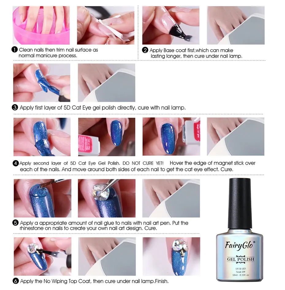 FairyGlo 10ml 5D Wide Line Cat Eye UV Gel Polish Chameleon Cat's Eyes Nail Gel Polish Magentic Nail Gel Varnish Enamel Lacquer