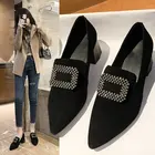 2021 г. Весенние женские модельные туфли-лодочки из флока на высоком каблуке туфли-лодочки с острым носком и кристаллами Дамская обувь на массивном каблуке Женская обувь 8932N