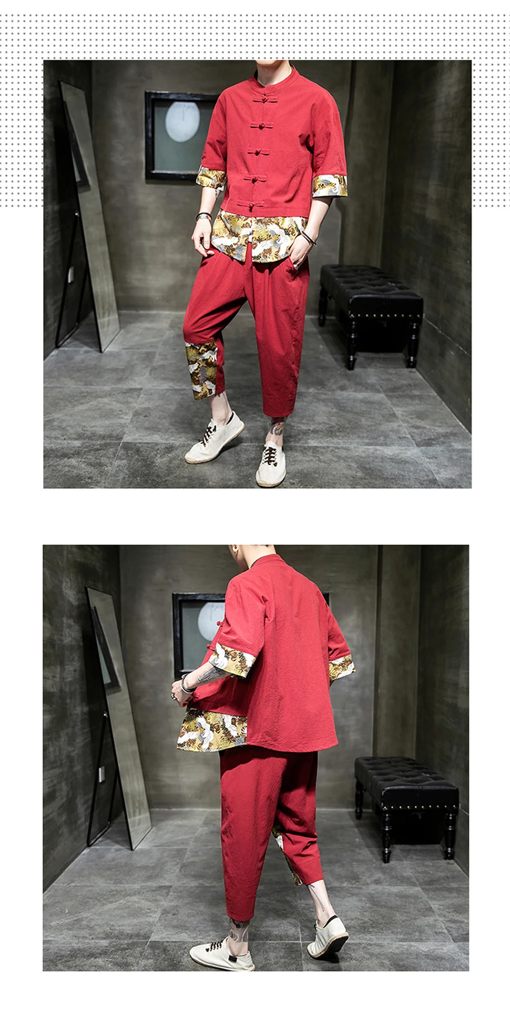 

2021 Summer Fashion Chinese Style Suits Cotton and Linen Two-piece Suit Male