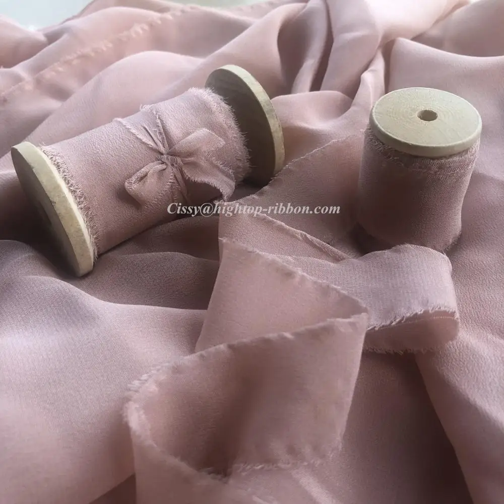 ins style 25mm 32mm 50mm Pure Silk Thin Frayed Edge Ribbon for wedding ribbon package ribbon