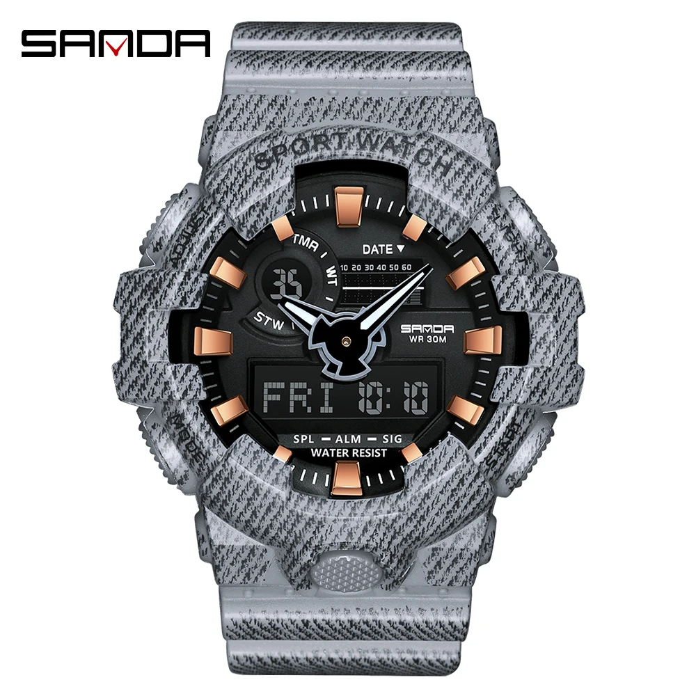 

Часы наручные SANDA мужские электронные в стиле милитари, Брендовые спортивные светодиодные цифровые водонепроницаемые