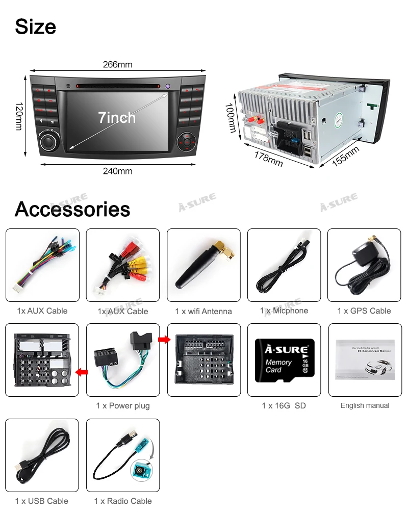 A-Sure 2 Din 7 ''Android 9,0 Авто радио gps dvd-плеер навигация для Mercedes Benz E-Class CLS класс G-Class W211 RDS 32G rom